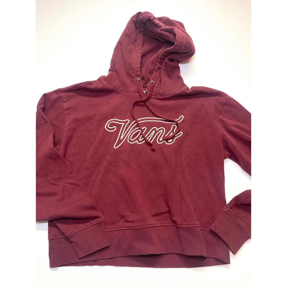 Vans Burgundy Maroon Script Logo Cropped Hoodie Skater Y2K Womens Small 039 - Picture 7 of 9